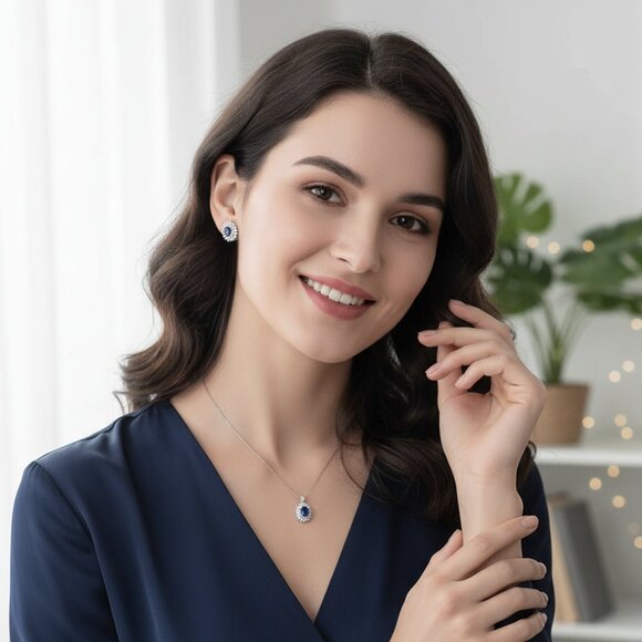 Gem Up LA: Future-Forward Lab Grown Blue Sapphire Set | Necklace + Earrings - Picture 6 of 6